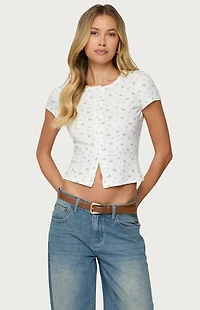 Edikted Odella Floral Ribbed Button Up Top