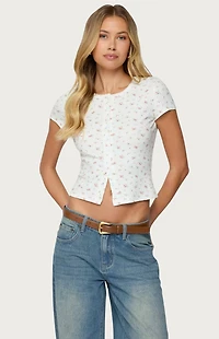 Edikted Odella Floral Ribbed Button Up Top