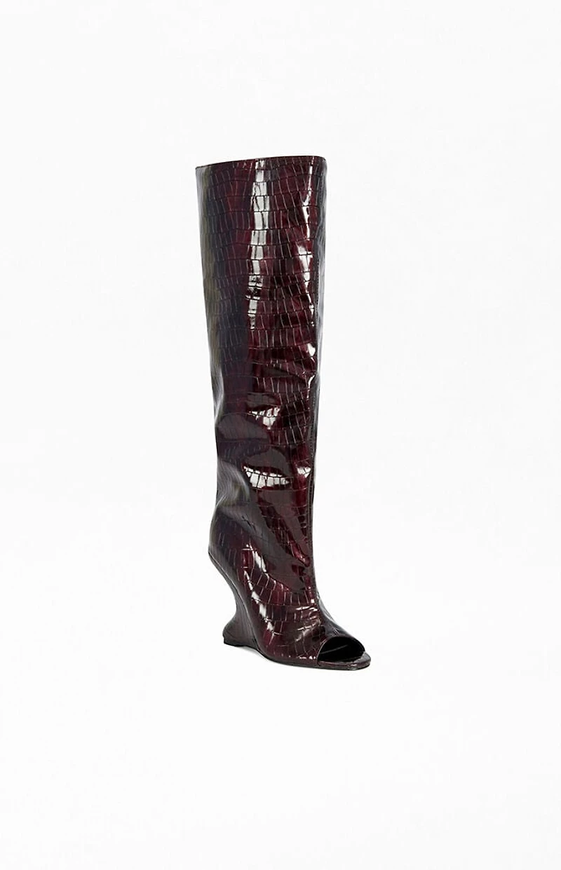AZALEA WANG Women's Vincent Burgundy Croc Wedge Boots