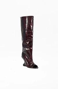 AZALEA WANG Women's Vincent Burgundy Croc Wedge Boots