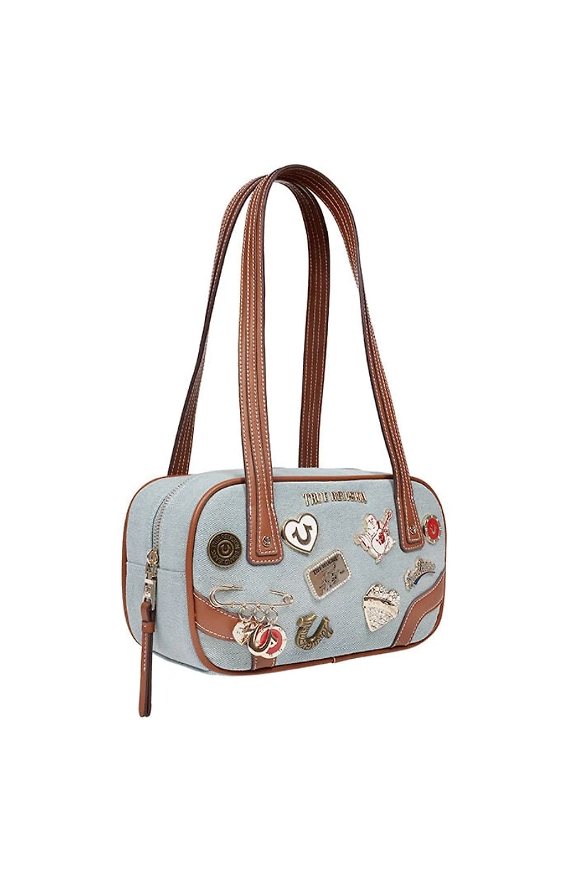 True Religion Arbor Multi Pin Logo Denim Satchel Bag