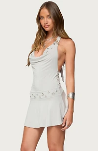 Edikted Grommet Cowl Neck Halter Mini Dress