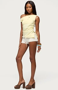 Edikted Ruched Asymmetric Off The Shoulder Top