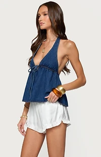 Edikted Safia Denim Halter Top