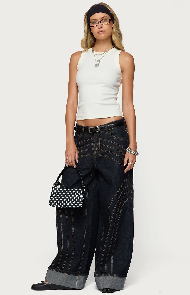 Edikted Cuffed Low Rise Wide Leg Jeans