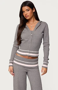 Edikted Kaliya Stripey Knit Zip Up Hoodie