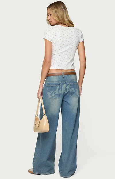 Edikted Graphic Vintage Washed Low Rise Jeans