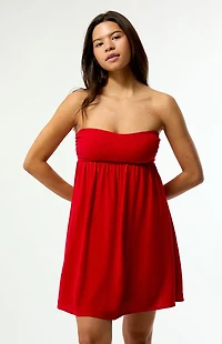 Your Favorite Tie Back Strapless Babydoll Mini Dress