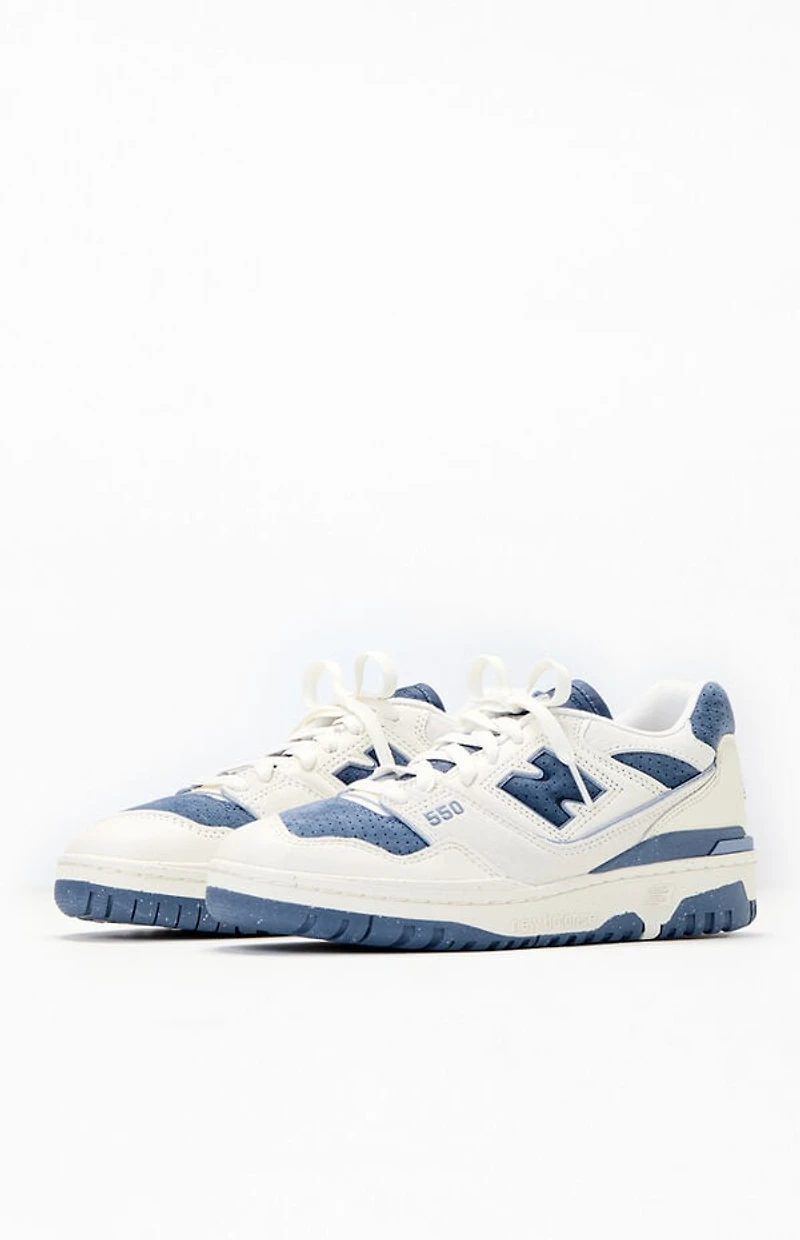 New Balance White & Blue 550 Sneakers