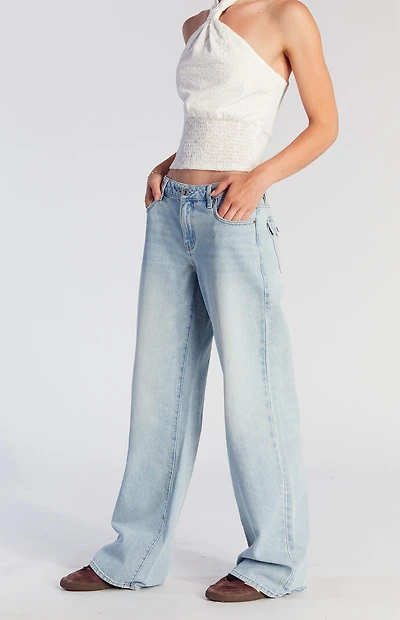 Pacsun Casey Low Rise Baggy Jeans Button Pocket Light Indigo