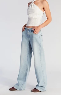 Pacsun Casey Low Rise Baggy Jeans Button Pocket Light Indigo