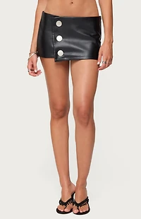 Kaine Button Faux Leather Mini Skort