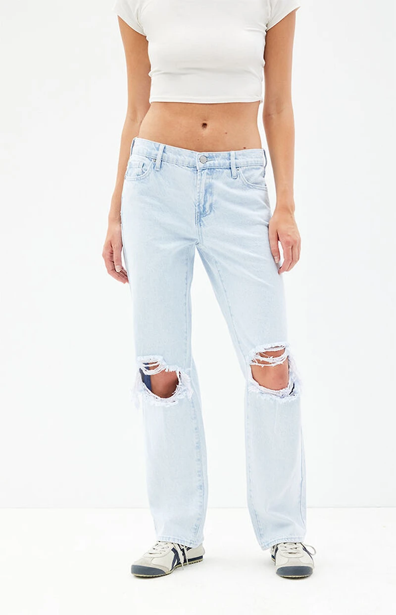Pacsun Jordyn Low Rise Straight Leg Jeans Ripped Light Indigo