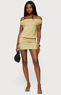 Edikted Eris Metallic Off Shoulder Mini Dress