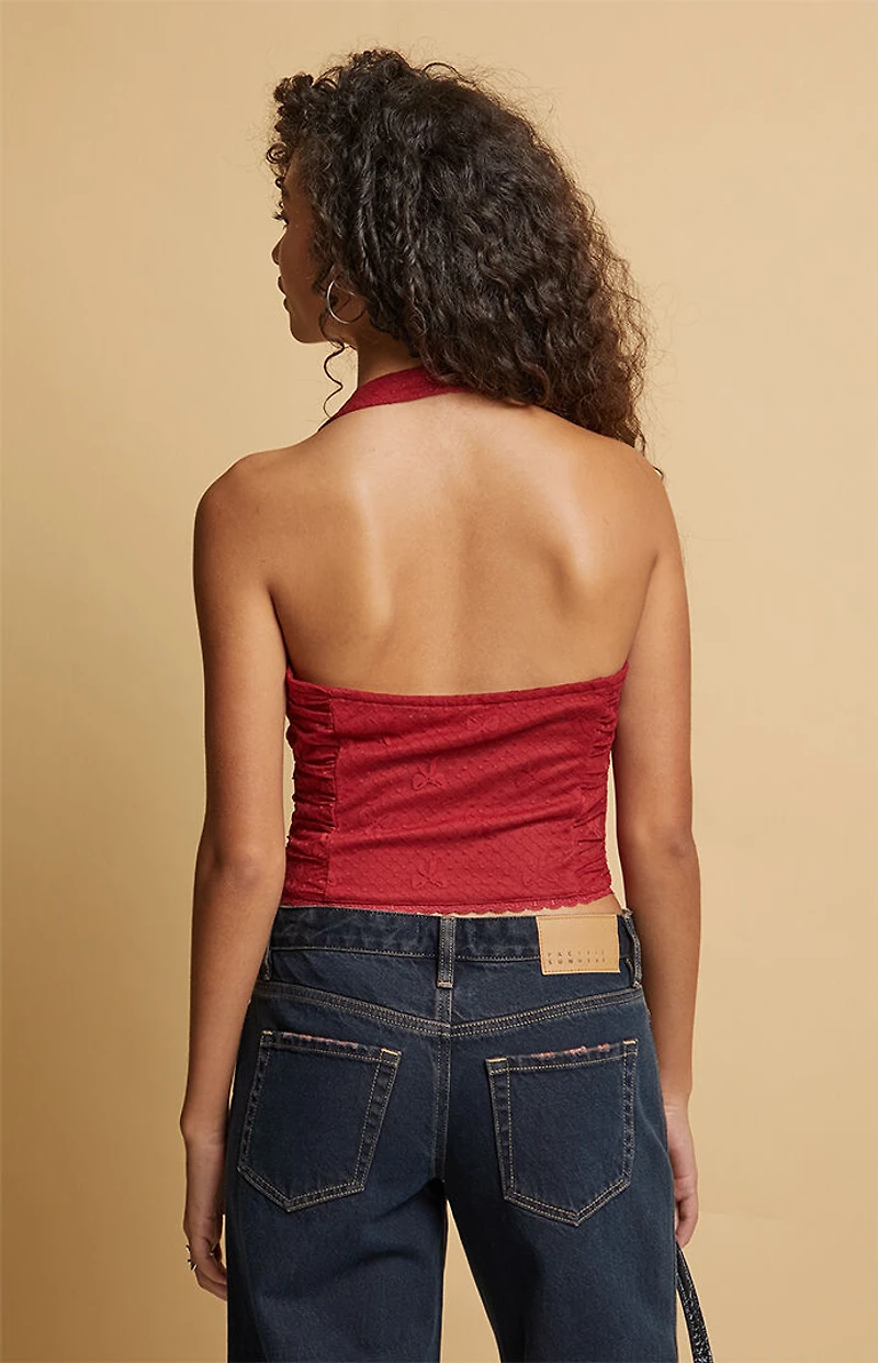 Beverly and Beck Aimee Bow Lace Halter Top