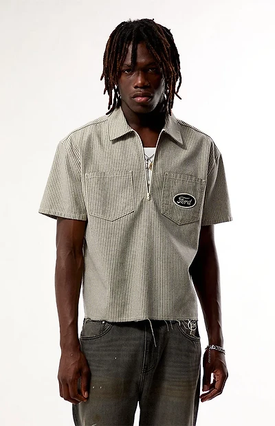 FORD Black and Cream Striped Quater Zip Shirt