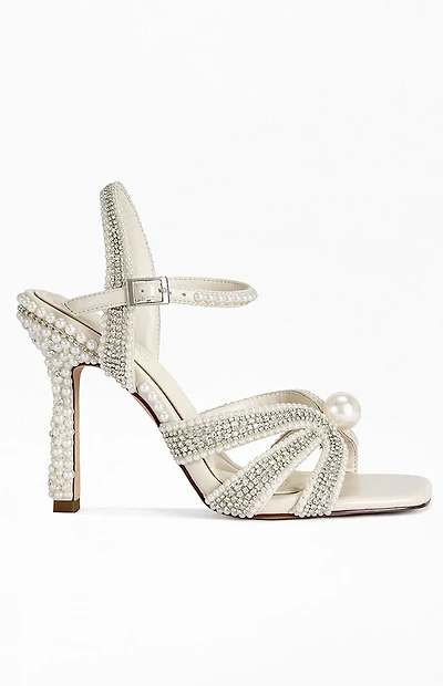AZALEA WANG Women's Elara Ivory Pearl Sandal Heels