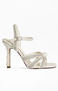 AZALEA WANG Women's Elara Ivory Pearl Sandal Heels