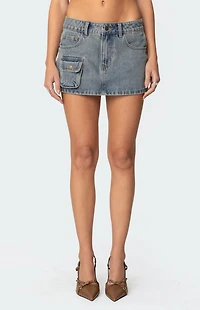 Edikted Quinlan Denim Cargo Mini Skirt