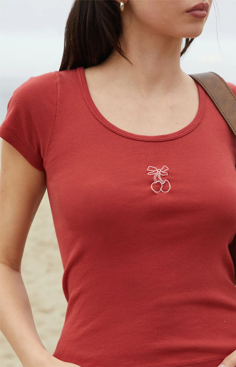 John Galt Cherry Bow Embroidered Zelly Top