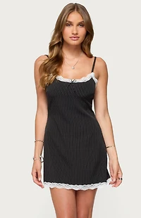 Edikted Liel Contrast Lace Pinstripe Mini Dress