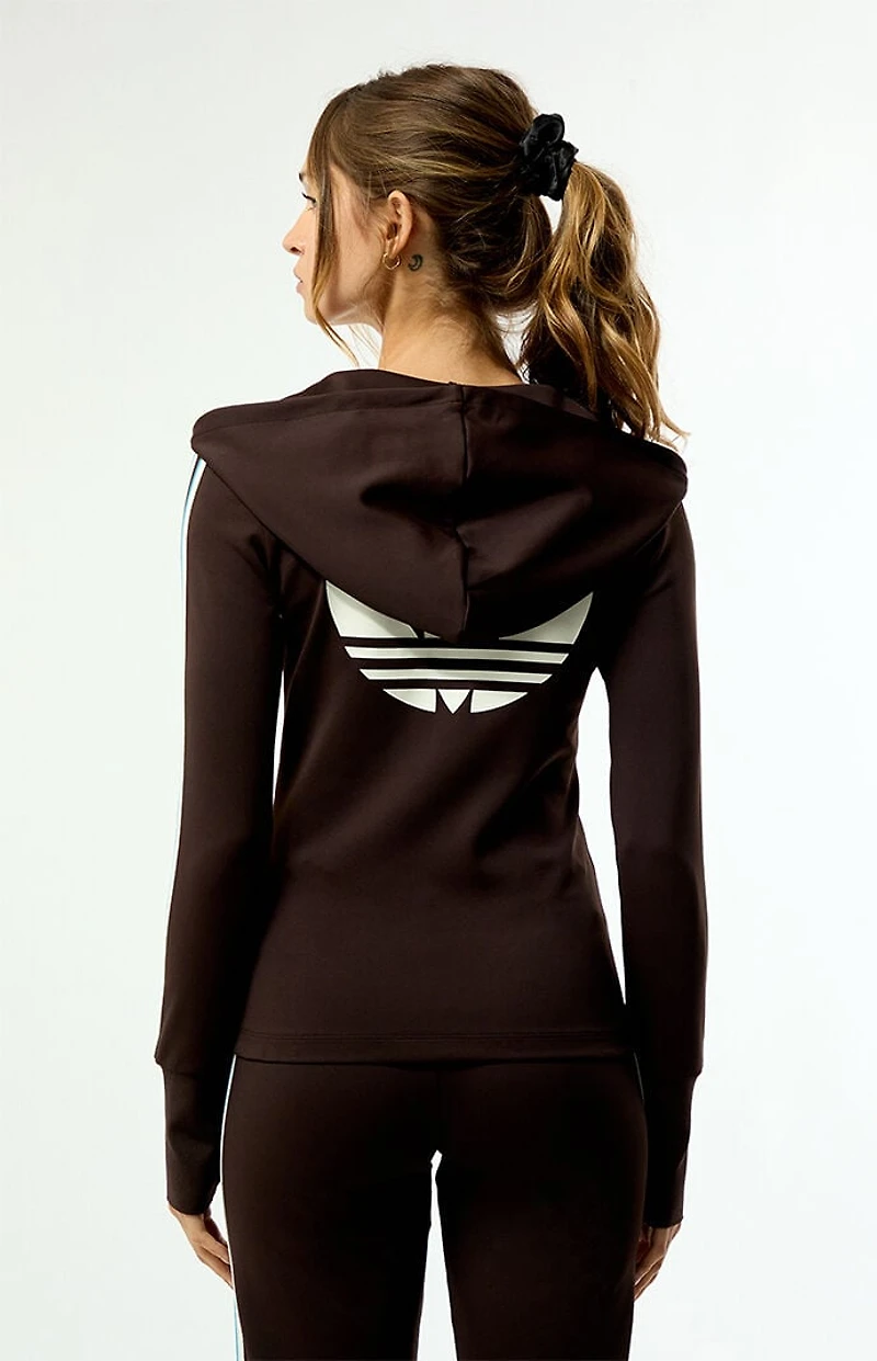 adidas Brown Trefoil 3-Stripe Zip Up Hoodie