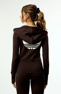 adidas Brown Trefoil 3-Stripe Zip Up Hoodie