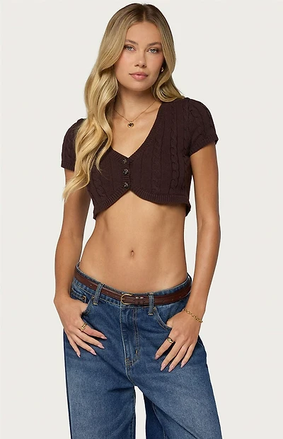 Edikted Zila Cropped Cable Knit Top