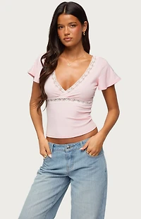 Edikted Yvetta Lacey Flutter Sleeve Top