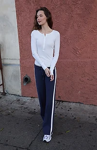 John Galt White Long Sleeve Henley Top