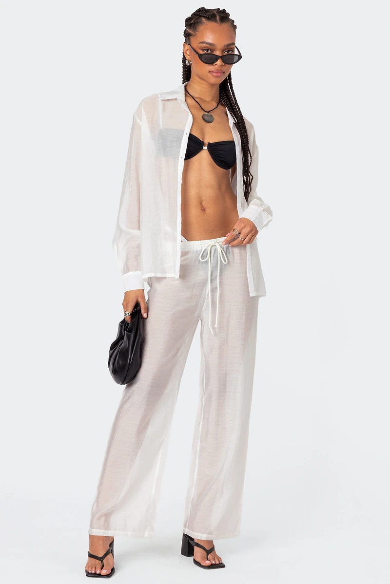 Edikted Breezy Oversized Sheer Button Shirt