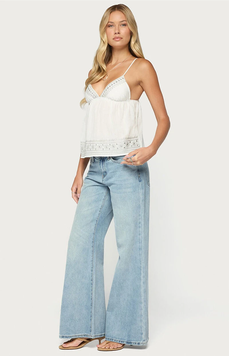 Edikted Shilah Embroidered Cotton Babydoll Top
