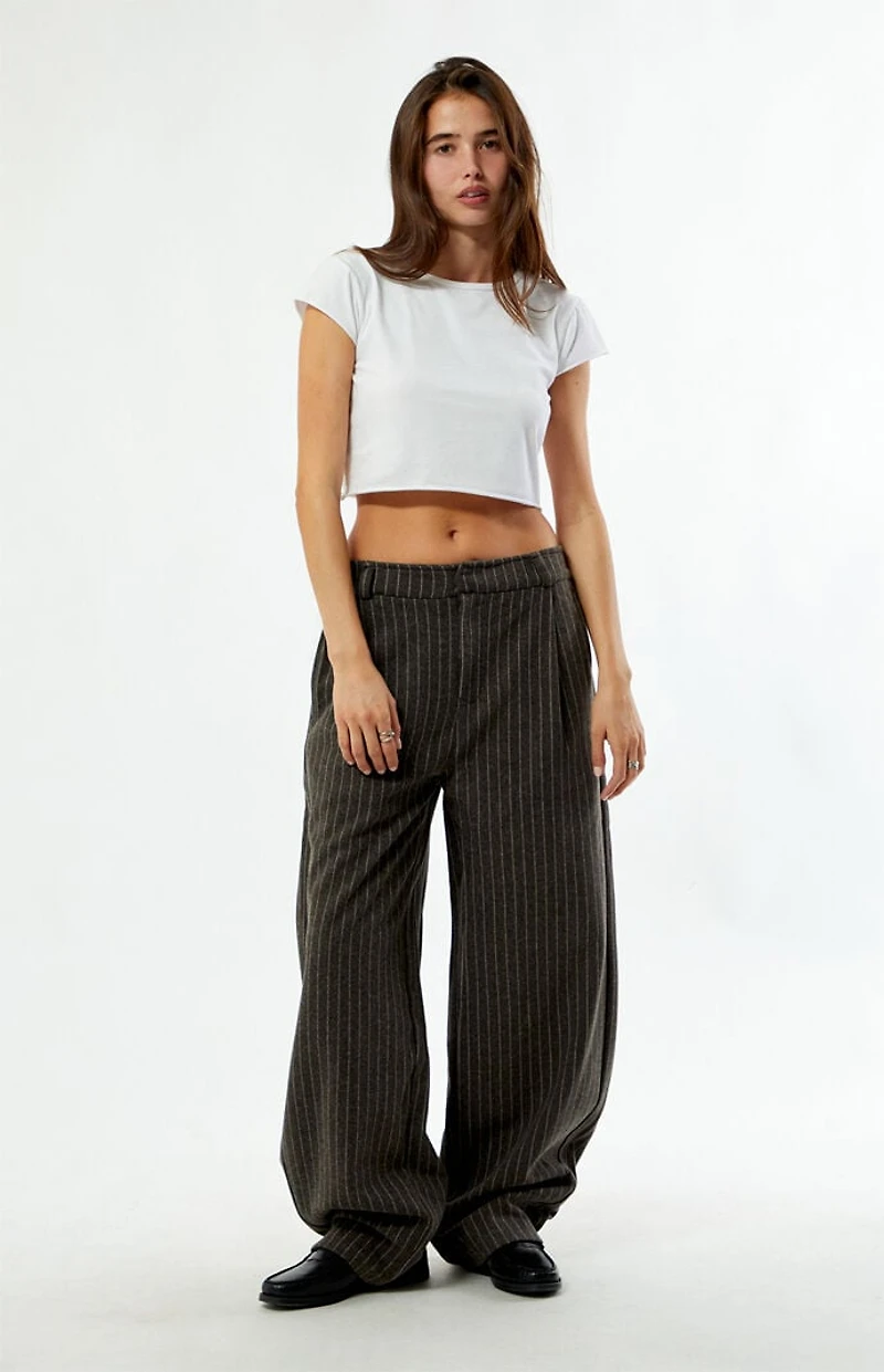 Daisy Street Pinstripe Dove Low Rise Baggy Trousers