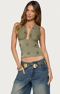 Edikted Ellora Beaded Flutter Tie Top