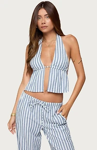 Edikted Macey Striped Split Front Backless Top