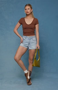 Pacsun Ivy High Waisted Denim Festival Shorts Light Blue