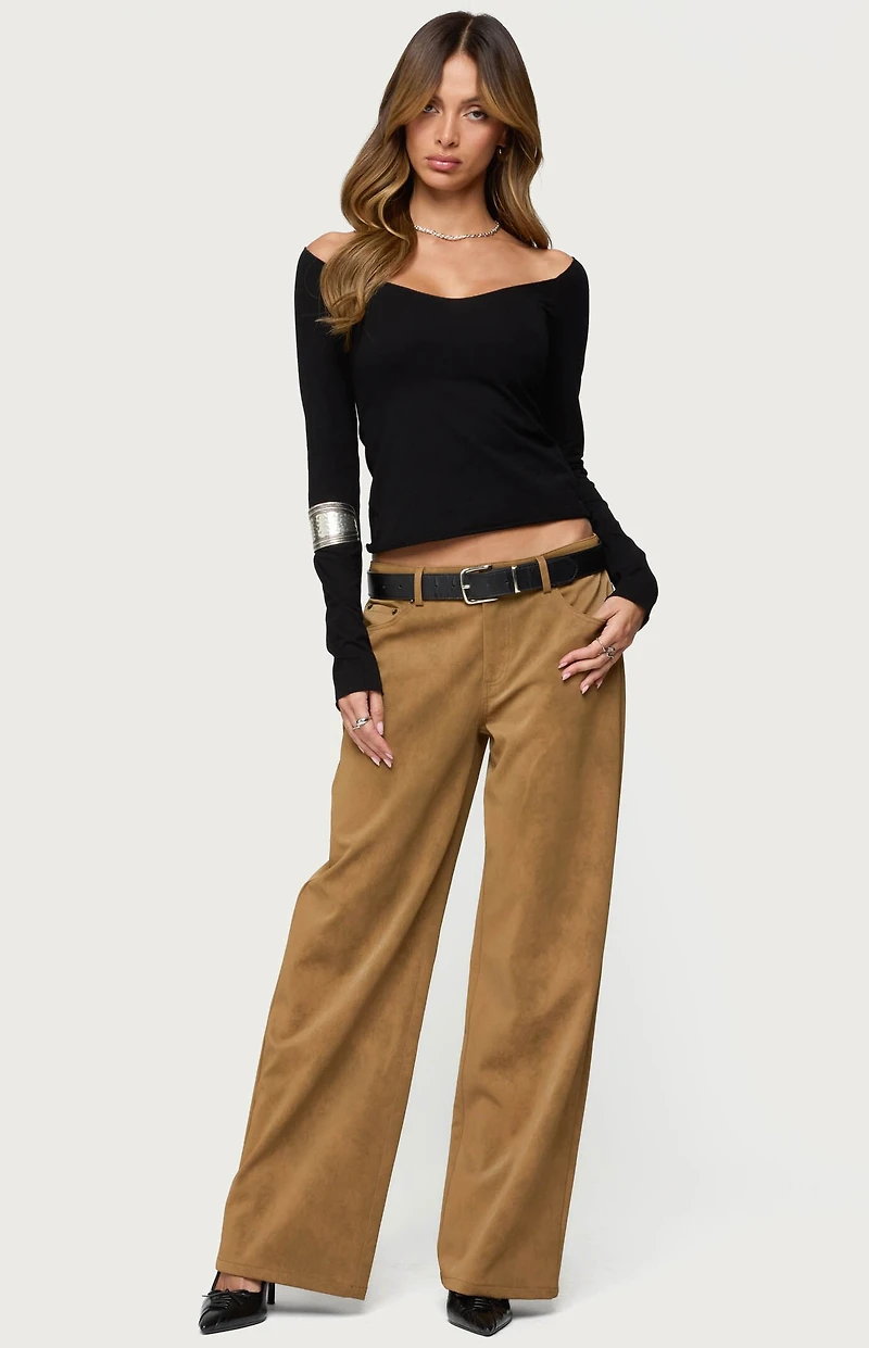 Edikted Stacey Low Rise Faux Suede Pants