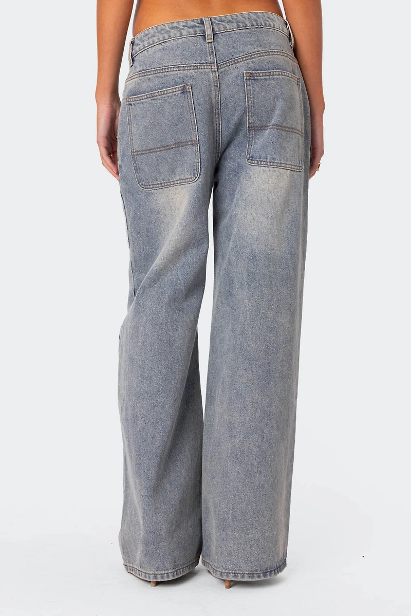 Edikted Myla Washed Low Rise Wide Leg Jeans