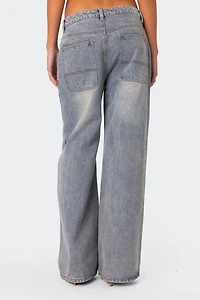 Edikted Myla Washed Low Rise Wide Leg Jeans
