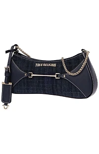 True Religion Top Zip Dark Denim Shoulder Bag