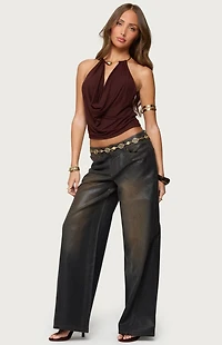 Edikted Mileva Cuff Deep Cowl Neck Top
