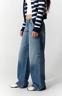Pacsun Kaia Ultimate Low Rise Baggy Jeans Stitch Medium Blue