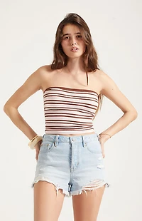 Pacsun Ivy High Waisted Denim Festival Shorts Ripped Button Fly Light Blue