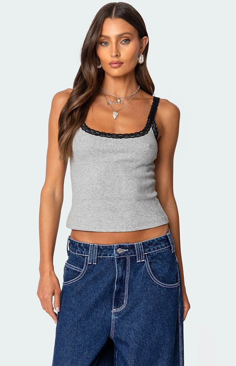 Edikted Jude Lacey Ribbed Tank Top