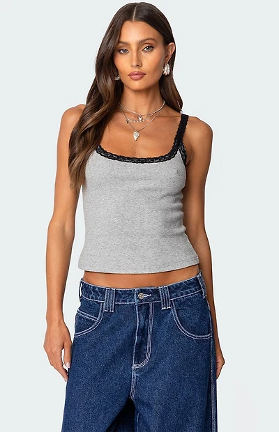 Edikted Jude Lacey Ribbed Tank Top