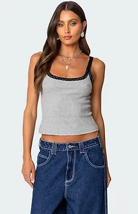 Edikted Jude Lacey Ribbed Tank Top