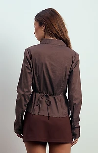Beverly and Beck Sawyer Tie Back Long Sleeve Button Down Shirt