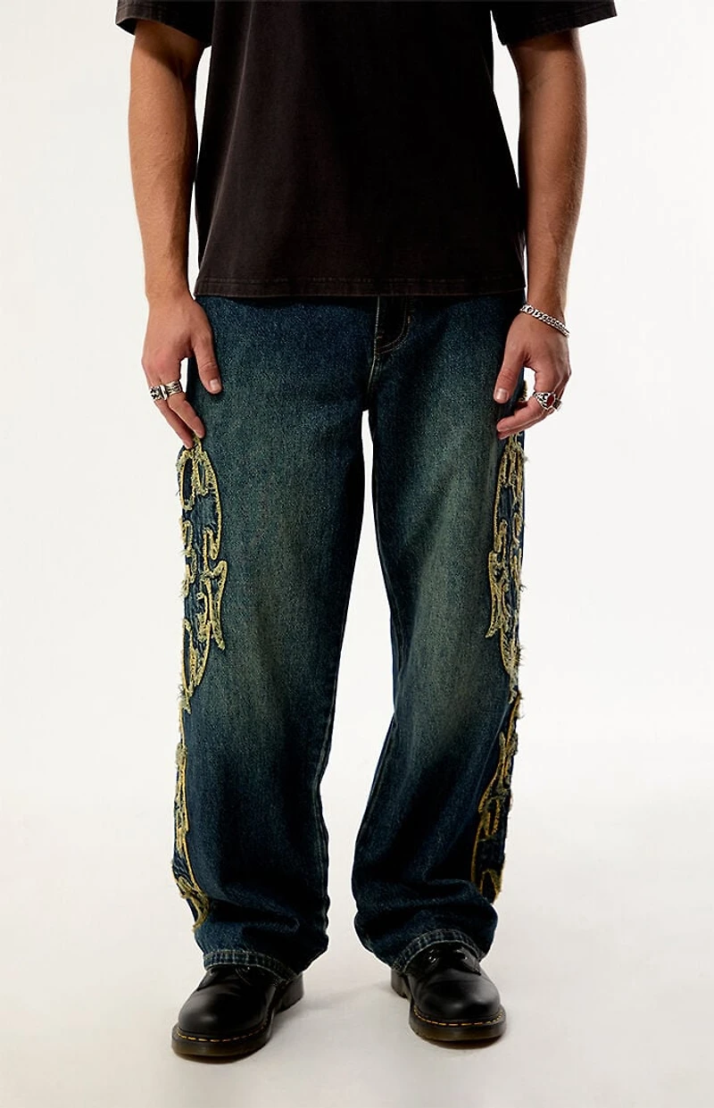 Pacsun Dylan Baggy Jeans Cyber Applique Dark Blue