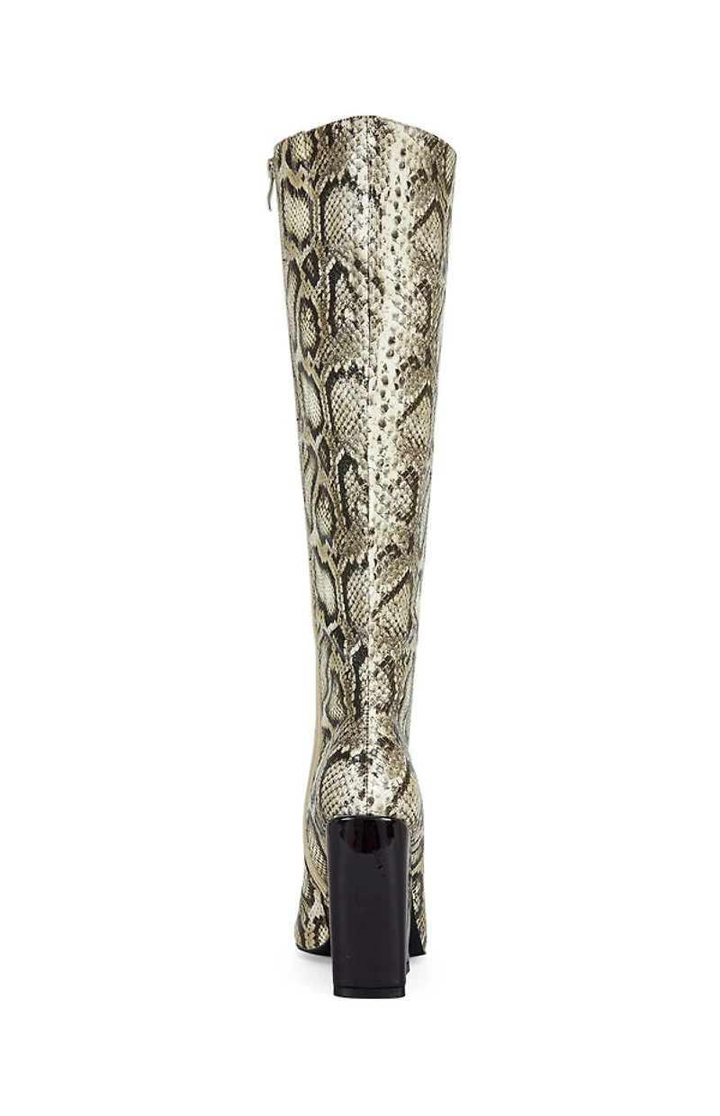 AZALEA WANG Women's Evergreen Snakeskin Block Heel Boots