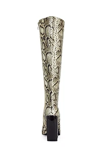 AZALEA WANG Women's Evergreen Snakeskin Block Heel Boots